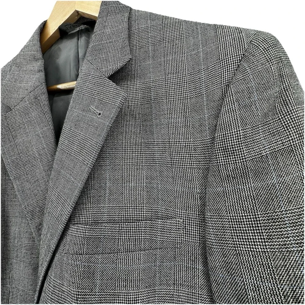 Jos A Bank Signature Collection Blazer 42R Gray Silk Camelhair Glen Check Jacket